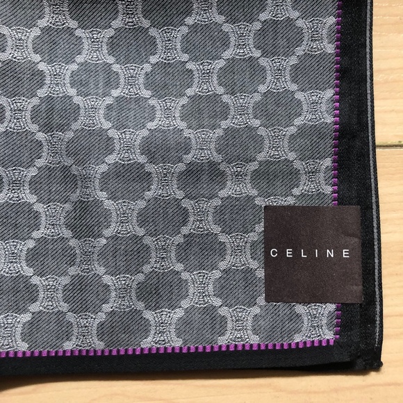 New Vintage CELINE Handkerchief Scarf Pocket Square Classic Macadam Logo Grey - Picture 1 of 3